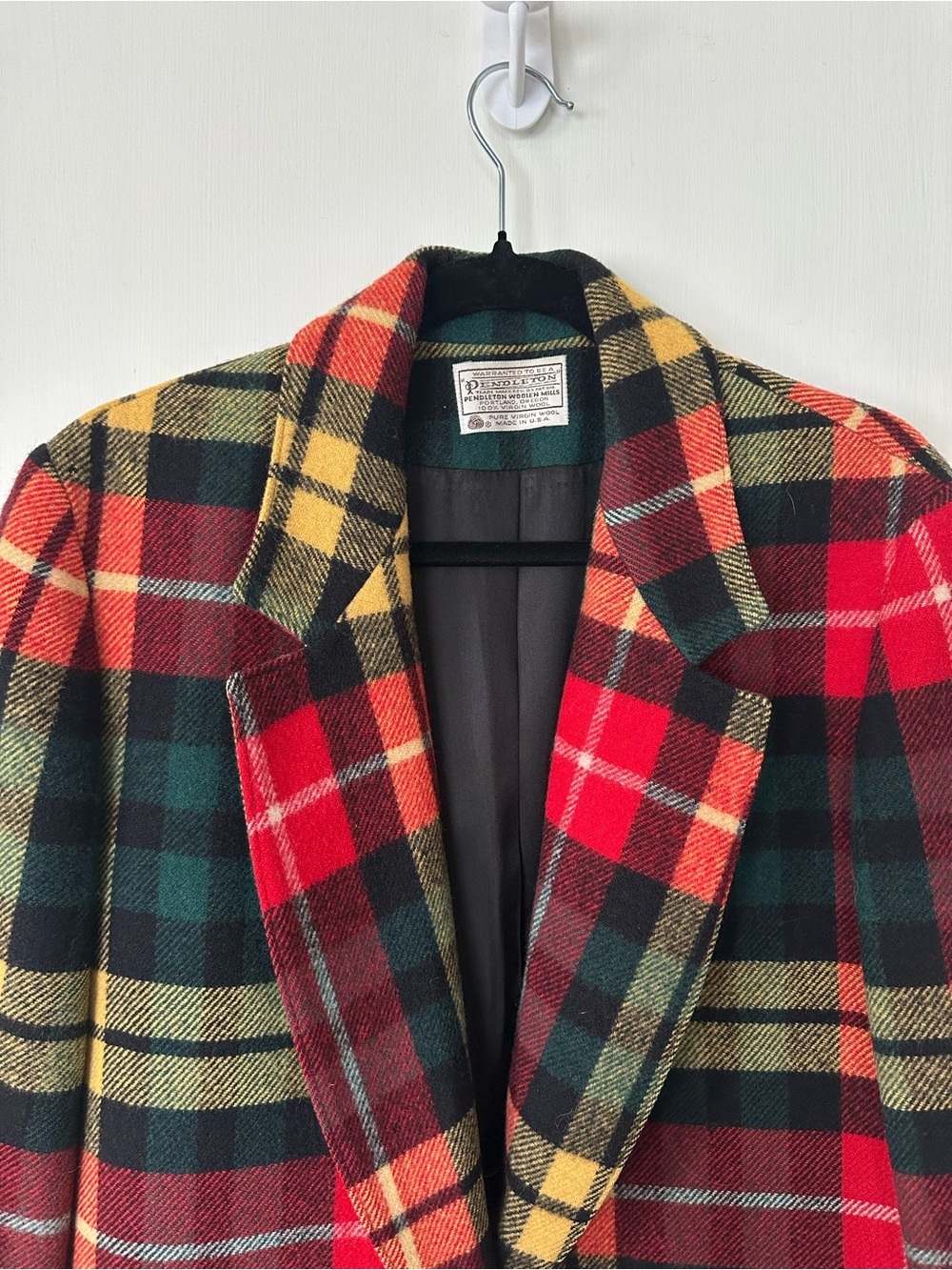 Vintage Pendleton 100% Virgin Wool Multicolor Plaid Tartan Oversized Blazer M - Picture 3 of 6